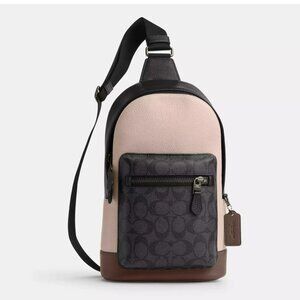 Coach CT814 West Pack In Colorblock Signature Canvas IN Dark Stone